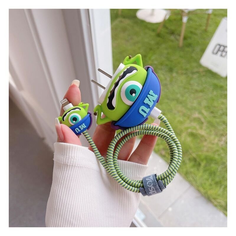 Silicone Case for iPhone Charger (Green Monster Design)